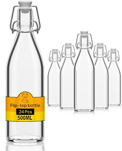 Flaschen-Fuchs 24x Bouteille en Verre avec Bouchon Mécanique 500ml - Bouteilles vides à remplir huile d'olive, bière, jus, liqueur