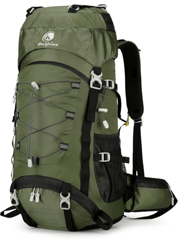 Outplea 60L Wanderrucksack Herren Damen, Wasserdicht Bequem Trekkingrucksack mit Hüftgurt, Groß Backpacking Rucksack für Outdoor Camping Reise, Grün