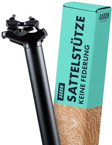 AARON Post Styv sadelstolpe med diameter 27,2, 30,9 eller 31,6 mm – aluminiumsadelrör med en längd på 350 mm – stöd för stadscykel, trekkingcykel, turcykel och mountainbike med skala (Svart, 31,6 mm)