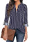 Gemulate Women's 3/4 Sleeve Tunic Tops for Women - UK Checked Shirts, Long Sleeve Tops, Zip Up Tunic - Black White Stripe, M