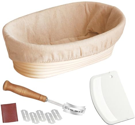 Proving Basket Cestino per Lievitazione del Pane, 25cm Ovale Cestino Pane da tavola, Cestini Lievitazione Pane in Rattan Naturale, Banneton Set per Impasto di Pane
