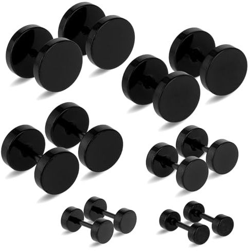 6 Pairs Earrings Black Stud for Men Women Stainless Steel Earrings 4-10mm Round Ear Studs Ears Plugs Screw Studs