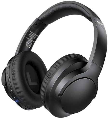 TECKNET Bluetooth Headphones Over Ear, Wireless Headphones 70 Hours Playtime & Bluetooth 5.3, Foldable Lightweight Headphones Wireless Built-in Mic & HiFi Stereo, for Travel/Work/Phone/PC