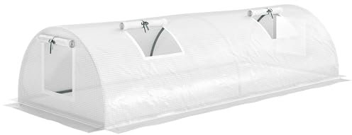 Outsunny Gewächshaus mit Rollfenster Runddach, Winterfest Foliengewächshaus aus Stahl wasserabweisend Treibhaus für Balkon Tomatenhaus mit UV Schutz 200x80x45cm Tomatengewächshaus für Gemüse, Weiß