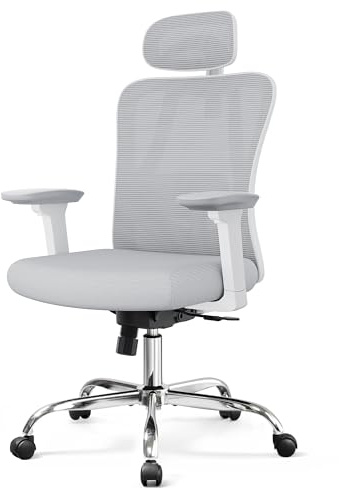 DEVAISE Bürostuhl Ergonomisch: Schreibtischstuhl mit Wippfunktion, Verstellbarer Kopfstütze & Lendenstütze, 3D-Armlehnen, 3-stufige Neigung, atmungsaktives Netzgewebe fürs Homeoffice & Büro