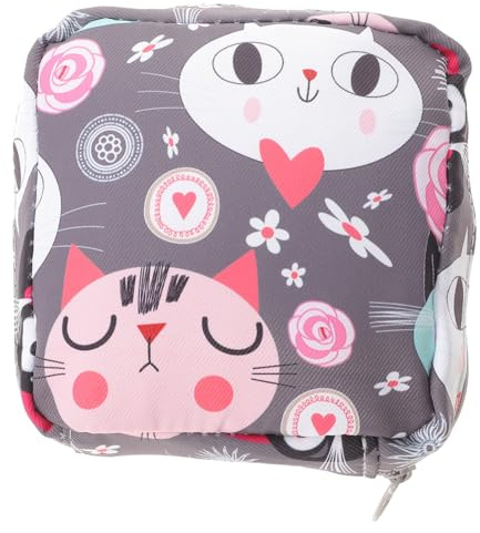 SHERCHPRY Bolsa Menstrual Pequeña De Almacenamiento Multifuncional Para Toallas Sanitarias, Compacta, Sin Olor, Portátil Para Viaje y Uso Diario, Diseño De Gato Caricatura, Adecuado Para Mujer