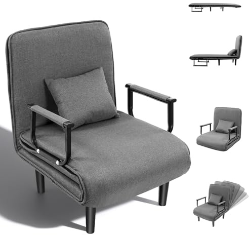 Folding Bed, 4-in-1 Convertible Single Sofa Chair Bed with 6-Position Adjustable Backrest and Pillow, Fold Out Bed Single, Guest Beds and Folding Beds for Living Room, Bedroom, Guest Room, Coffee