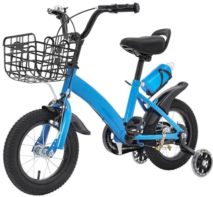 HUOMMGS 12 Zoll Kinderfahrrad HöHenverstellbar Kinder Fahrrad für 2-5 Jahre Upgraded Kinders Trainingsfahrrad mit Stützrädern, Korb & Wasserflasche Mädchenfahrrad Jungenfahrrad (Blau)