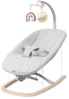 Chicco Zen Wave Rocker with Natural Rocking Motion, Suitable from Birth to 9kg, Detachable Toy Bar Including 3 Toys, Compact Slim Fold, Wooden Grey, 08087091800930