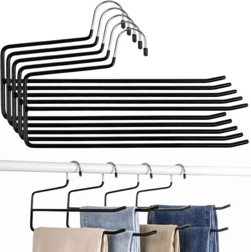 Dexpally Perchas Pantalones Ahorra Espacio - Pack de 5 Unidades,Perchas Dobles de Extremo Abierto,Percha Pantalones Multiple para Jeans, Bufandas, Toallas(Negro)