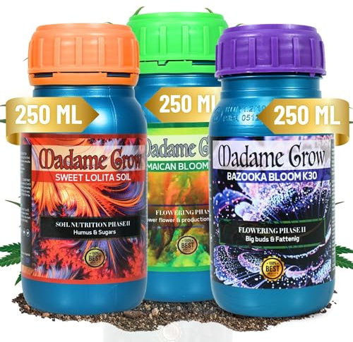 MADAME GROW - Organischer Blütendünger - 3 Phasen der Blüte - Powerblume & Produktiossteigerung - Große Knospen & fettig - Humus, Zucker & MicroNutrients KIT RED Anvil MG - 3PACK - (3x250ml)