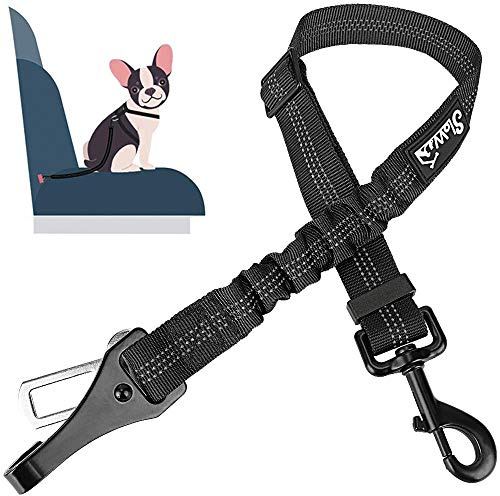 SlowTon Dog Seat Belt for Car, Adjustable 3 in 1 Dog Seatbelt with Elastic Bungee Buffer, Nylon Heavy Duty Dog Car Harness Reflective Safety Tether Leash with Latch Hook Clip Black