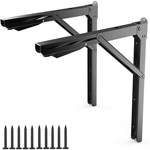 TORACK 24 Folding Shelf Brackets Heavy Duty Shelf Bracket Wall Mounted Triangle Hinges for Shelves Collapsible Table Brackets Workbench Supports for Garage(1 Pair)