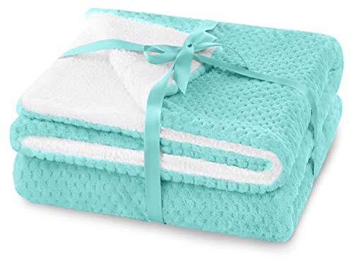 AmeliaHome Shleepy - Manta (70 x 150 cm, Acolchada, Aspecto de Piel de Cordero, Color Turquesa