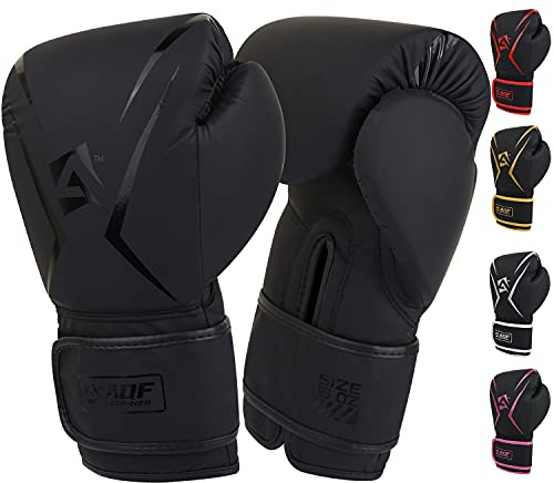 AQF Guantoni Da Boxe, Sacco Da Boxe Guantoni Boxe Bambini, Pelle Guanti Boxe Per MMA, Muay Thai, Martial Arts Guanti Da Boxe Strato Extra Imbottitura Uomo Donna 4 6 8 10 12 14 16 Oz (10 oz, Nero)