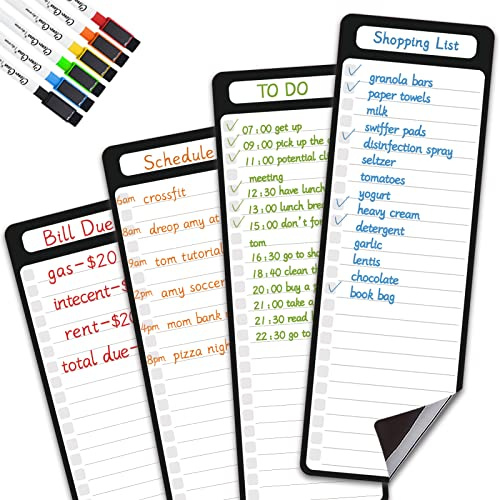 Magnetic Dry Erase List Board - 4x12 Multifunctional List Board for Fridge - 6 Extra Fine Point Markers Included - Shipped Flat