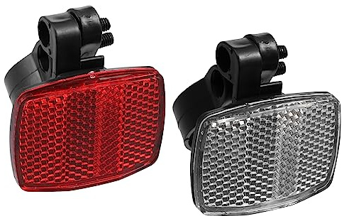 X AUTOHAUX 2pcs Bicycle Front Rear Reflector Kit Mountain Bike Safety Warning Reflectors for Handlebar Seatpost and Night Cycling Red and White