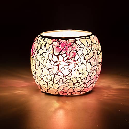 Larcenciel Portavelas de té rosa, mosaico candelabro de cristal para decoración de mesa y hogar, vasos de té hechos a mano, portavelas para eventos
