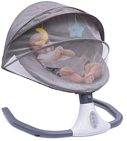 GramStudio Babywippe, elektrische Babyschaukel, mit Fernbedienung, Schaukel, mehrere Positionen, Timer, für Babys im Alter von 0 bis 18 Monaten, Grau, 52*72cm