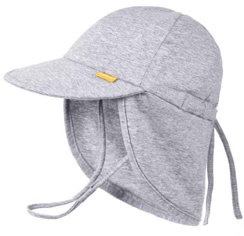 FURTALK Cotton Baby Toddler Sun Hat UPF 50+ UV Protection Kids Unisex Girls & Boys Summer Cap with Adjustable Chin Strap Neck Flap, Grey, 6-24 Months