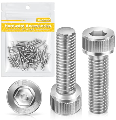 Viti a testa cilindrica M3 x 16 mm con esagono incassato, 50 pezzi, Caianwin DIN 912 in acciaio inox (A2 V2A) per macchine industriali, veicoli a motore, edilizia