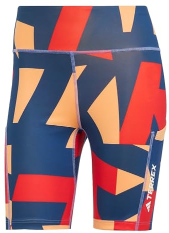 adidas Damen Terrex Multi 8inch Printed Tight Shorts, Semi Impact Orange/Pure Ruby/Pure Ruby/Semi Cobalt Blue, L