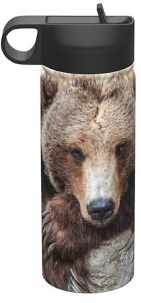 YFSGDLBN Brown Bears Bedruckter Isolierkanne mit Strohhalm, 530 ml, Sport-Trinkflasche