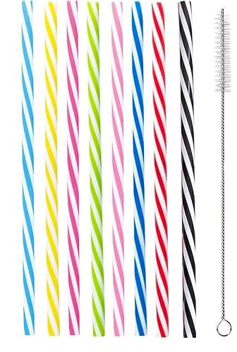 Frogetu 50 Cannucce Riutilizzabili 13 cm per Bubble Tea, Bambini Con Spazzola, Cocktail - Plastica Ispessita per Frullati, Succhi, Bevande Calde