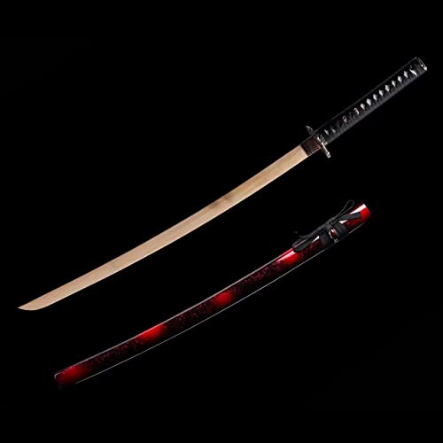 HJHUUA Spada da Samurai in Legno Bokken con Fodero,Katana di bambù Fatta a Mano,Oggetti di Scena per Arti Marziali Kendo per Feste a Tema,Halloween,riprese cinematografiche e televisive