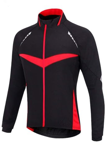 VeloZenith Herren Fahrradjacke Winddichte wasserdichte Winter Radjacke MTB Mountainbike Jacket Visible reflektierend, Fleece Warm Jacket Gr.S-2XL (Schwarz Rot, L)