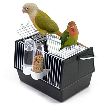 Piccolo trasportino per animali, gabbia portatile per uccelli, con 2 mangiatoie, gabbia per il trasporto di uccelli, per piccoli pappagallini, fringuelli e canarini (nero)