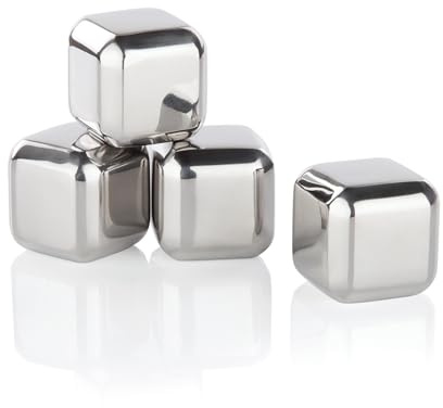 Innovine Stainless Steel Cooling Cubes, Reusable Whiskey Stones with Storage Pouch, Perfect for Chilling Cocktails, Spirits, Home Bar Essentials, Drinkware Accessories, Set of 4