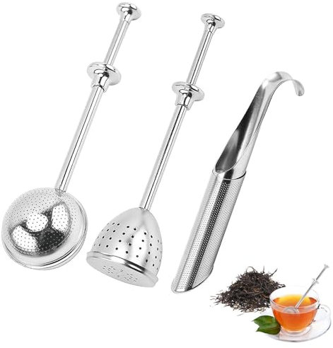 Tea Strainer for Loose Tea - Tea Balls with Telescopic Handle, Tea Trainer 304 Stainless Steel, Tea Tongs, Tea Infuser, Tea Infuser, Stainless Steel Flour Sifter Duster (A) Pack of 3