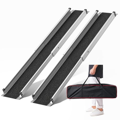 KOLOTOOL Adjustable Wheelchair Ramp 4FT Telescoping Portable Wheelchair Ramps for Steps Ramps for Wheelchair for Home with Storage Bag Aluminum Non-Skid Ramps