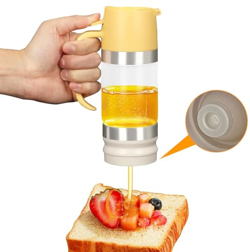 Dosatore Miele In Vetro 315Ml, 10,65Oz Dispenser Miele Antigoccia, Barattolo Per Miele In Vetro Borosilicato, Con Coperchio Superiore e Inferiore Rimovibile, Lavabile In Lavastoviglie (Giallo)