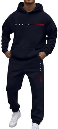 Generisch Ensemble sweat-shirt à capuche pour homme Tenue streetwear décontractée avec poches pour un usage quotidien Mode automne et hiver confortables, Marine, L