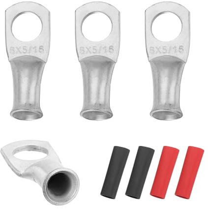 QUARKZMAN 4 stycken 8 AWG M8 batterikontakter ringkabelskor 5/16 tum 8 mm gängstift presskabelkontakt ändkåpor koppar 3:1 krympslang silver