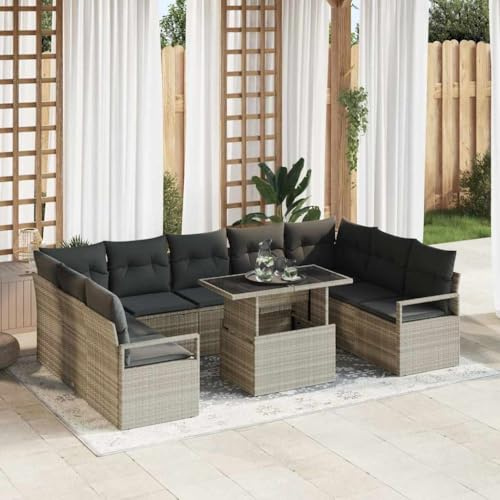 Frdhee Lot de 10 canapés d'extérieur, avec coussins, groupe de bancs d'angle, pour balcon, terrasse, cour arrière - Gris clair