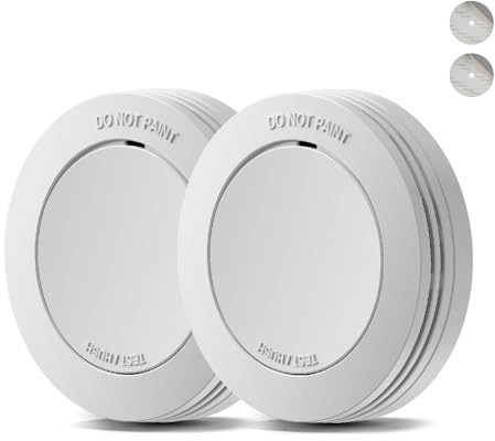 Safeliveo Detector de Humo,Alarma de Incendio autónoma, batería de 10 años, sin LED Intermitente, función de Silencio, 85 dB, con Almohadillas Adhesivas, Conforme a EN 14604, 2 Piezas