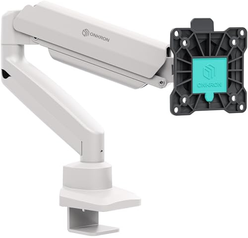 ONKRON Soporte Monitor Escritorio 13-32, 10 kg, máx VESA 100x100, G80-BW | Brazo monitor blanco, altura ajustable, giratorio 180°, inclinable, rotación completa; para oficina y setup gaming