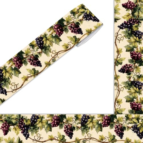 CRASPIRE Grape Vine Wallpaper Border Peel and Stick Decorative 5 x 0.1m Wall Trim Self Adhesive Rustic Tuscan Style Vineyard PVC Waterproof Removable for Kitchen Dining Room Wine Bar Farmhouse Cottage