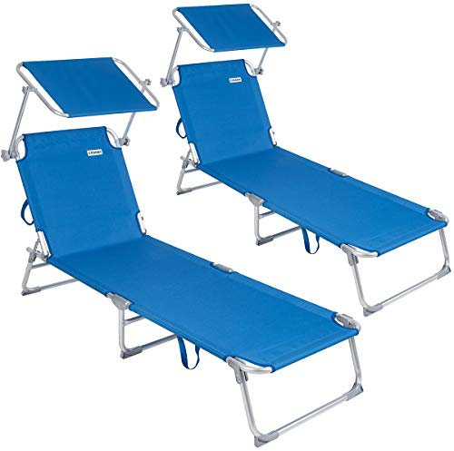 Casaria® 2er Set Sonnenliege Klappbar Wetterfest Alu Gartenliege Mit Dach Liegestuhl 150kg Belastbar Leicht Garten Relaxliege Pool 2 Personen Blau