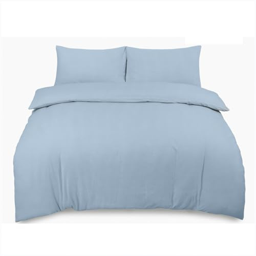 GC GAVENO CAVAILIA Flannelette Duvet Covers With Pillow Cases, Flannel Plain Dyed Duvet Cover Sets, Reversible King Size Quilt Covers Bedding Set, 100% Brushed Cotton Bed Cover Set, Blue
