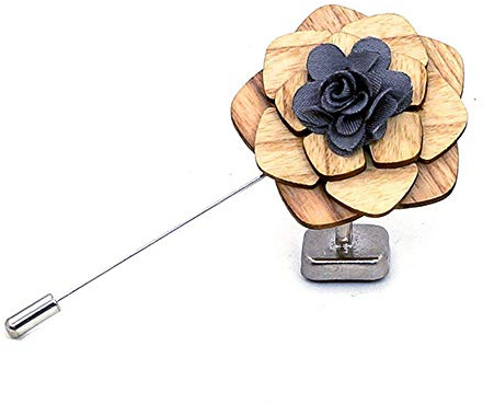 Uteruik Broche en bois en forme de fleur pour boutonnière corsage pour femme et homme Costume veste de smoking 1 pièce (#B)