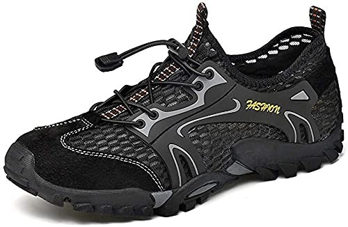 Herrar Vattenskor Snabbtork Sport Aqua Skor Mjuk Vandring Andningsbar Lättvikt Utomhus Mesh Sandaler Barfot Träning Walking Sneakers Svart 45/46 EU