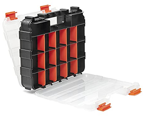 TACTIX Sortimentskasten doppelseitig Organizer Kleinteilemagazin Koffer 34 Fächer