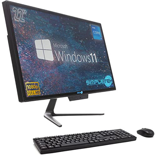 SIMPLETEK PC All in One Core i5 Fino 3.20GHz 8GB SSD 120GB | 22 Full HD Windows 11 Pro | Webcam integrata VGA HDMI WiFi5 Computer Aio Fisso Casa Lavoro