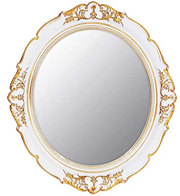 YCHMIR Miroir mural décoratif vintage ovale Blanc 37 x 33 cm