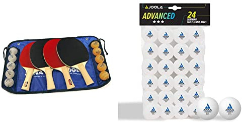 JOOLA 54810, Set De Tenis Unisex Adulto, Multicolor, Única & Pelotas de Tenis de Mesa de 3 Estrellas, 40 mm de diámetro, Color Blanco, 24 Unidades
