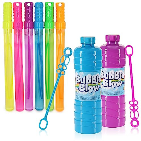 com-four® 8-teiliges Seifenblasen-Set - 6 Seifenblasen-Stäbe und 2 Seifenblasen-Nachfüllflaschen - Blasenzauber für Geburtstage, Gartenpartys und Hochzeiten [Auswahl variiert] (08-teiliges Set)